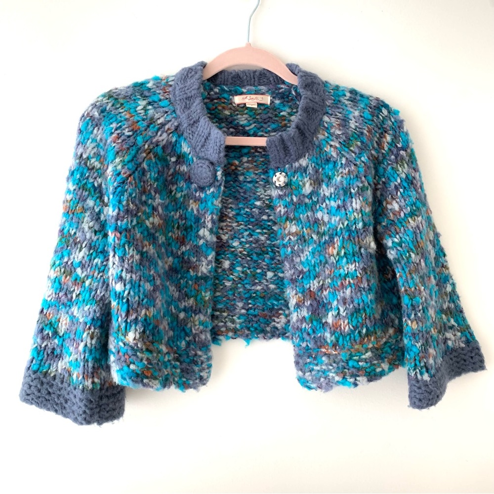 Cropped Bolero Mini Cardigan in turquoise, purple, grey knit